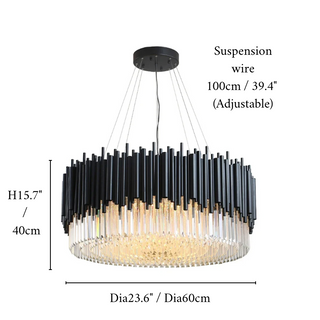 Alghero | Luxury Drum Black Crystal Hanging Chandelier for Living Room