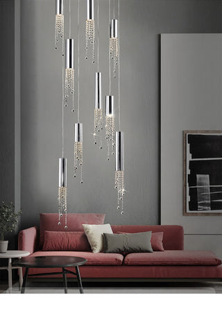 5 Lights - Hanging crystal light fixture for lobby, staircase, loft, stairwell
