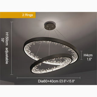 MIRODEMI Altidona | Black Rings Modern Crystal Creative Luxury Hanging Led Chandelier