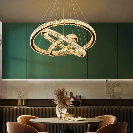 MIRODEMI® Hinwil | Ring Design Gold/Chrome Crystal Chandelier for Dining Room