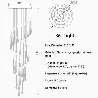 MIRODEMI® Castagniers | Staircase Gold Crystal Chandelier 36 lights round base