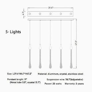 MIRODEMI® Castagniers | Staircase Gold Crystal Chandelier 5 ligts in a line