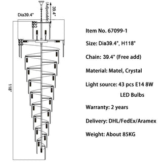 Saint-Vallier-de-Thiey | Crystal LED Cascade Long Chandelier | luxury light | Crystal Chandelier | Pendant Chandelier | LED Light