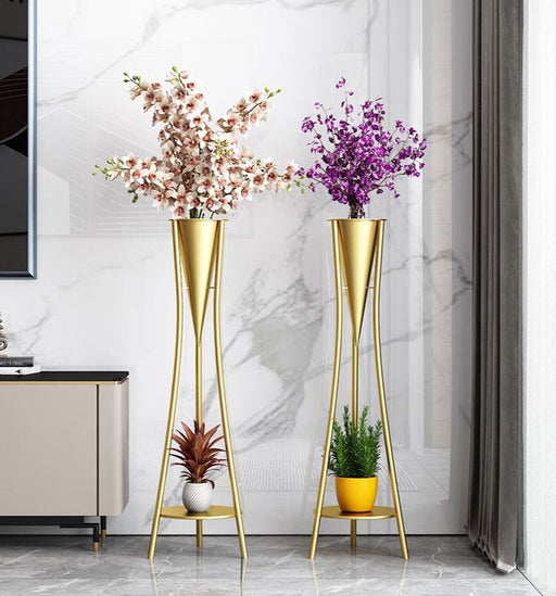 Indoor Golden Iron Decorative Plant Stand for Living Room, Balcony Gold / Dia7.1xH30.7" / Dia18.0xH78.0cm