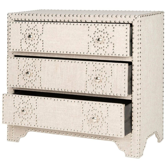 Modern Cabinet Storage with 3 Drawers and Silver Nail Head image | luxury furniture | luxury cabinets | luxury storages