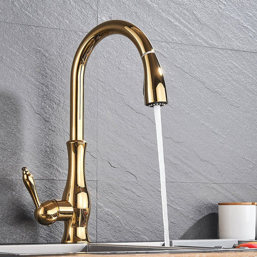 MIRODEMI® Pull Out Rotation High Arch Kitchen Sink Faucet Gold