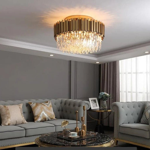 MIRODEMI® Savona | Elegant Round Gold Crystal Ceiling Chandelier 24” / Warm light (3000K) / Gold