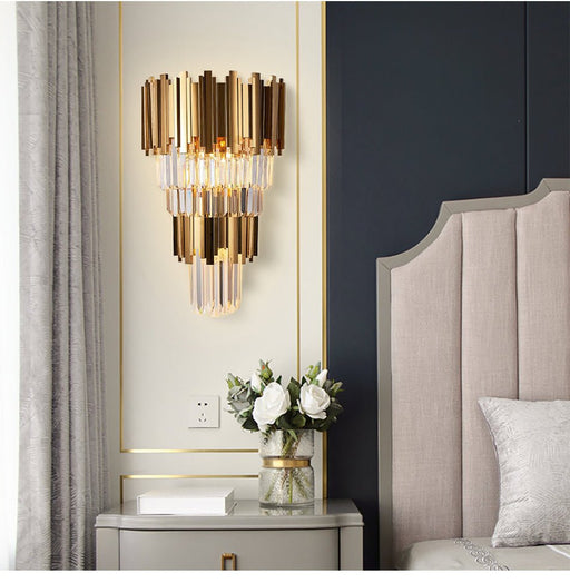 MIRODEMI® Gold two level crystal modern wall sconce