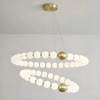 Agosta pearl-bead ring chandelier with two layered rings and a brass canopy