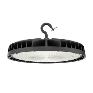 Black UFO-style high-bay LED light fixture for garage and workshop ceilings