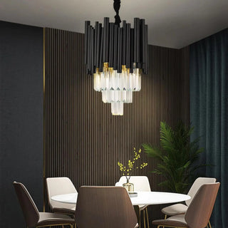 MIRODEMI Munsingen modern black chandelier with K9 crystal elements over a kitchen island