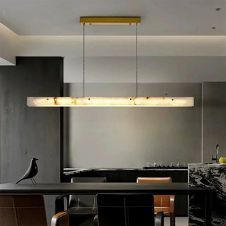 Modern marble rectangle chandelier over dining table