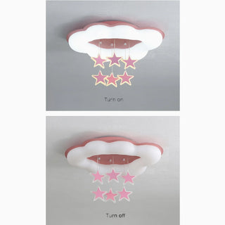 Cloud-shaped nursery ceiling light with hanging pink star accents