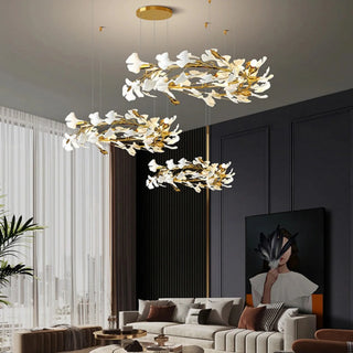 MIRODEMI Zurich tiered gold chandelier with ceramic petals suited to tall and vaulted spaces