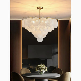 Peone Round Obscure Glass Chandelier hanging in a dining entryway