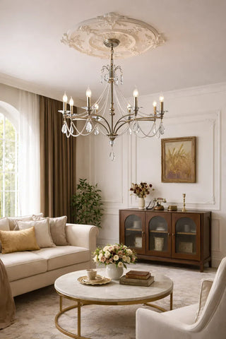 Marcelline Pearl French candle crystal chandelier for living room elegant luxury ceiling light fixture with crystal accents classic French style interior lighting decor
