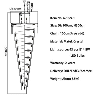 Crystal Cascade Chandelier 39.4" for Staircase, Hall, Living Room, Stairwell