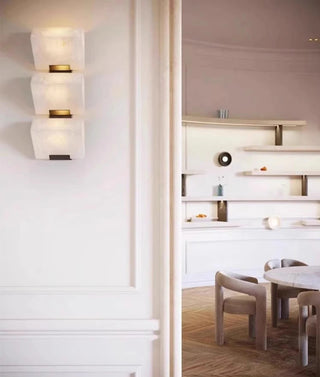 Natural marble stone LED wall lamp with copper accents