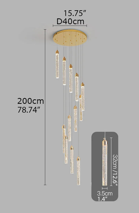 MIRODEMI® Villa Staircase Gold Crystal Pendant Light 12 lights / Warm light
