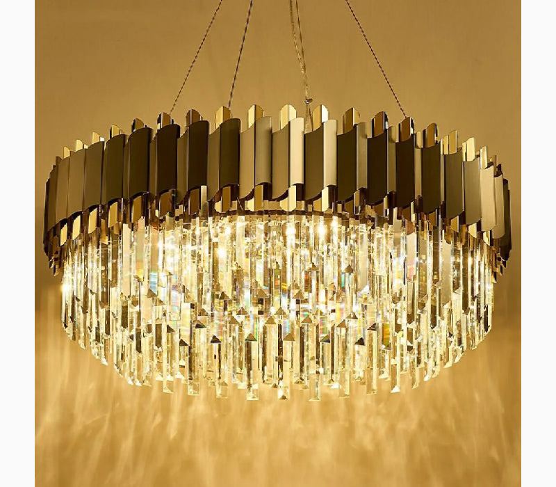 Alfianello | Creative Drum Gold/Black Crystal Hanging Lighting For Living Room