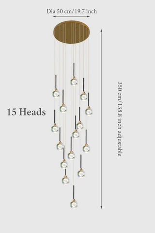 MIRODEMI® Peillon | Gold Crystal Raindrop Glass Ball Chandelier 15 heads / Warm light