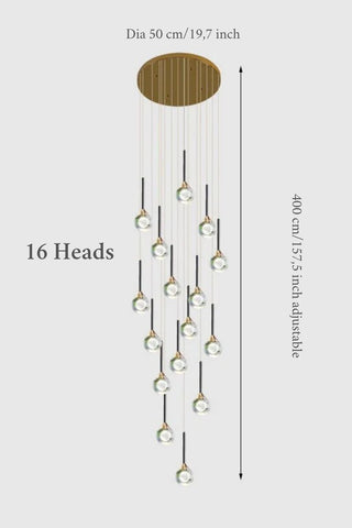 MIRODEMI® Peillon | Gold Crystal Raindrop Glass Ball Chandelier 16 heads / Warm light