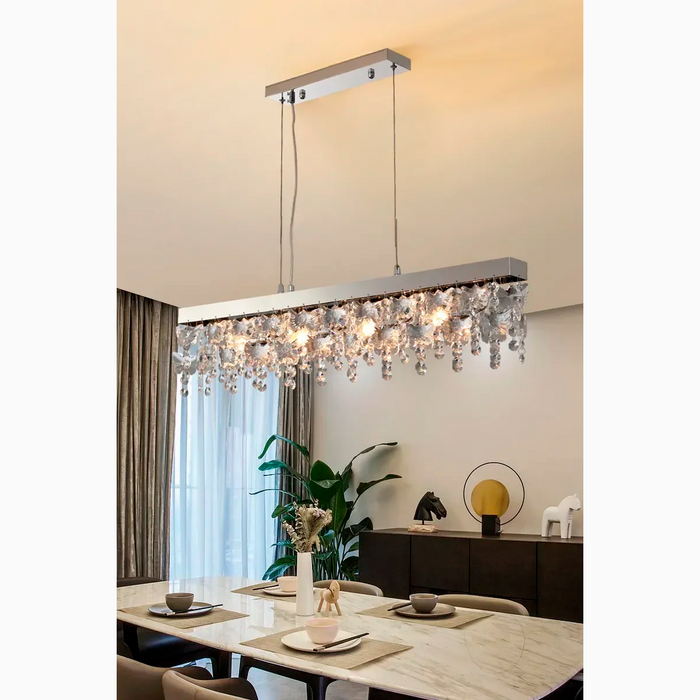 Incisa Scapaccino | Chrome Rectangular Crystal LED Chandelier for Dining Room, Kitchen