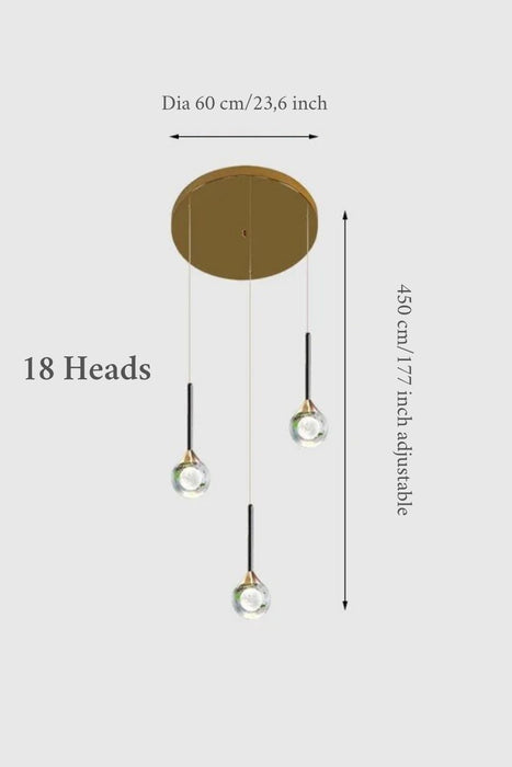 MIRODEMI® Peillon | Gold Crystal Raindrop Glass Ball Chandelier 18 heads / Warm light