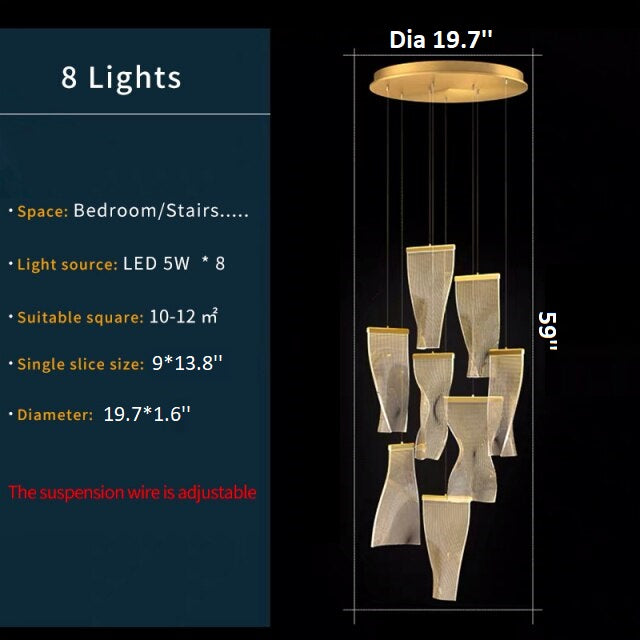 MIRODEMI® Coursegoules | Silk Design Gold Pendant Light for Staircase
