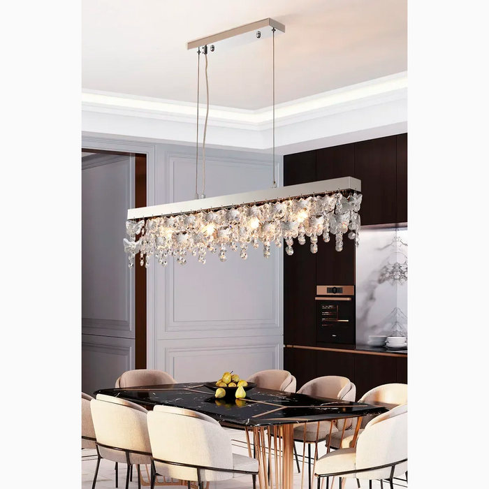 Incisa Scapaccino | Chrome Rectangular Crystal LED Chandelier for Dining Room, Kitchen