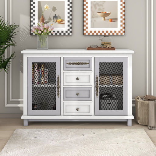 Retro Style Cabinet with 4 Drawers and 2 Iron Mesh Doors for Living Room image | luxury furniture | luxury retro cabinets