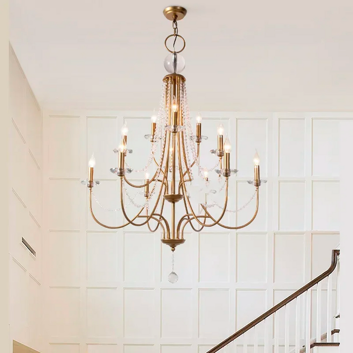 Vintage Candle-Shaped Crystal Staircase Chandelier