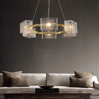 MIRODEMI® Aidomaggiore | Contemporary Round Glass Ice Cube Chandelier for Elegant Spaces