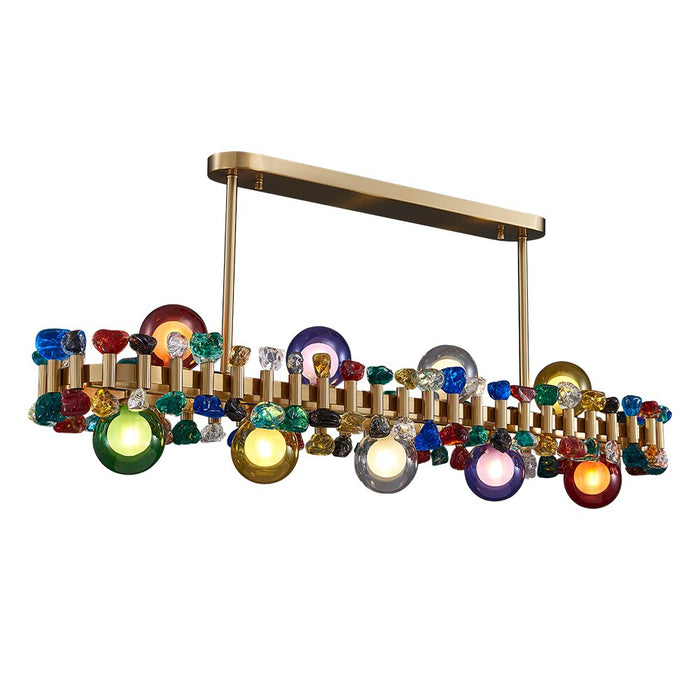 MIRODEMI® Gold Rectangle colorful crystal chandelier for dining room, kitchen island