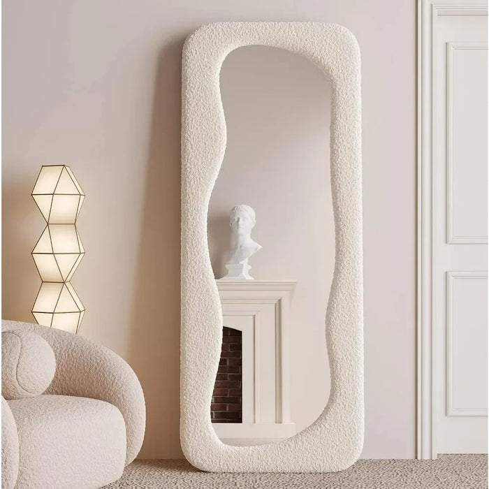 Modern Wavy Rectangular Plushy Standing Mirror