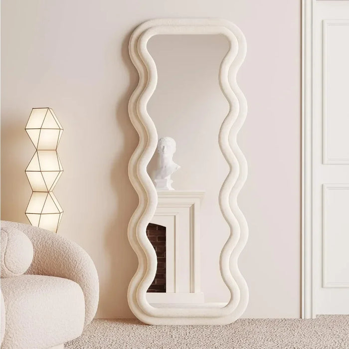 White Contemporary Wavy Statement Floor Mirror