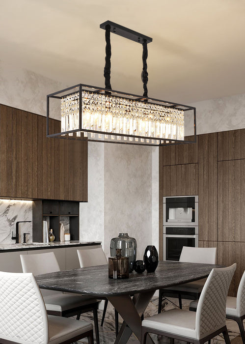 MIRODEMI® Rectangle Crystal Hanging LED Chandelier for Dining Room, Kitchen, Living Room