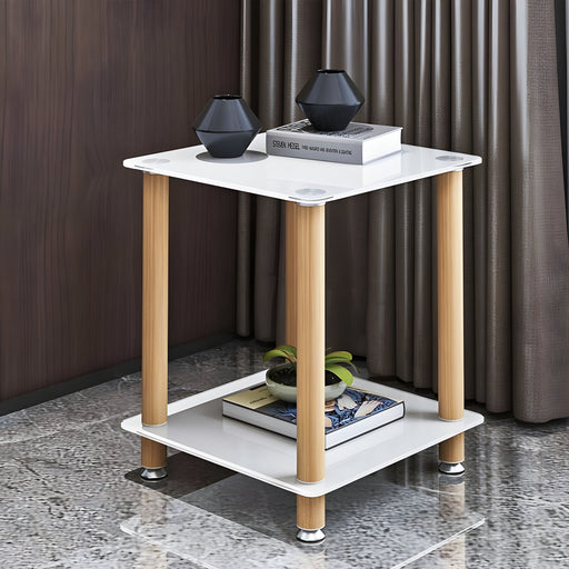 MIRODEMI 2-Piece White Oak Side Table with Storage Shelve | luxury furniture | coffee table with wheels | white coffee table | 