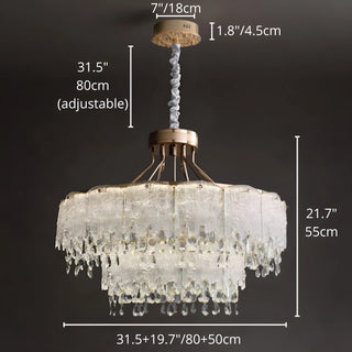 2-tier crystal chandelier 80+50cm with textured glass panels and cascading crystal drops – luxury modern ceiling light dimensions