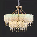 2-tier clear crystal chandelier with textured glass panels and gold frame – modern luxury ceiling light
