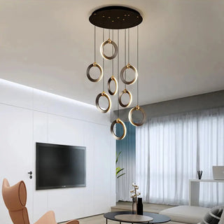 MIRODEMI® Agra | Bold Gold and Black LED Pendant Rings for Modern Spaces