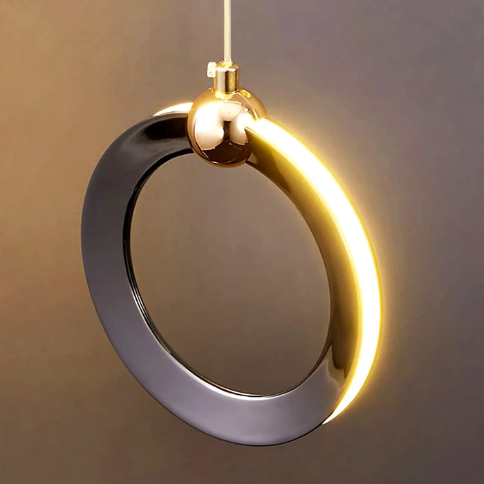 MIRODEMI® Agra | Elegant Gold Black Led Pendant Rings Chandelier