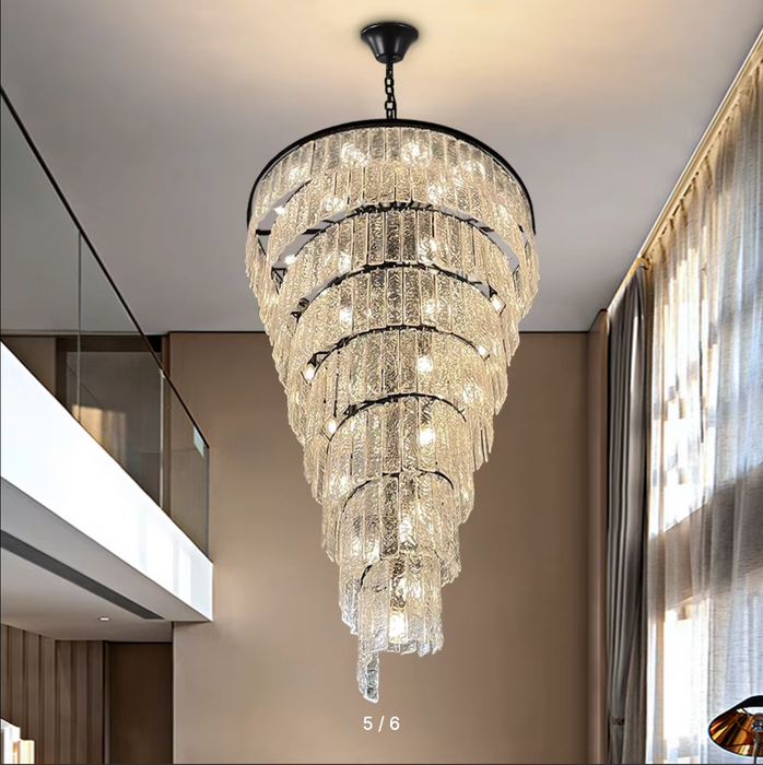 Elegant Frosted Glass Long Black Chandelier For Staircase