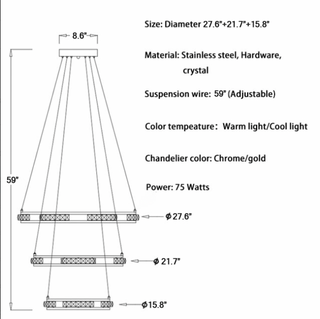 Verbania | Luxury Cascade Crystal Rings LED Chandelier