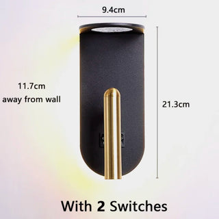 MIRODEMI® Thusis | Modern Minimalistic Rotatable Black/Gold Wall Sconce