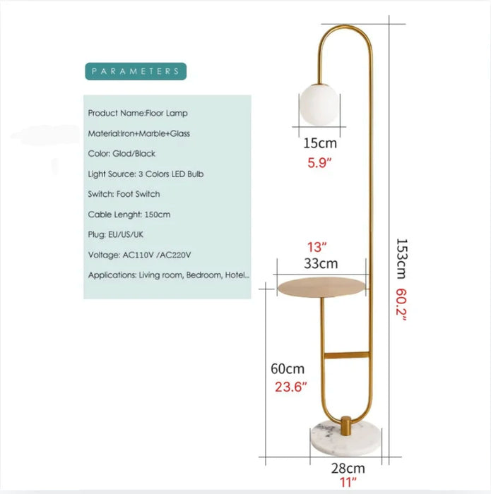 Art Deco Modern LED Floor Lamp With Round Table