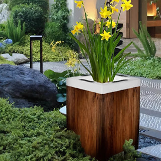 MIRODEMI® Albox Wooden Flower Pot Garden Light with LED – Elegant Outdoor Decor