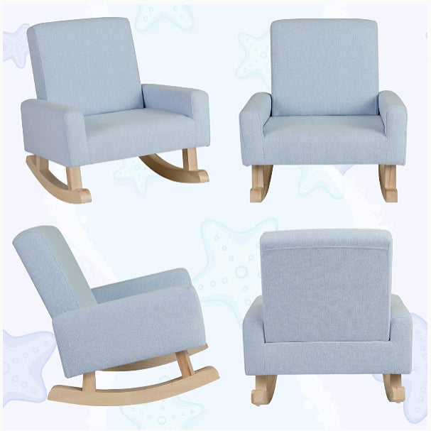 Light Blue Kids Rocking Chair with Solid Wood Legs