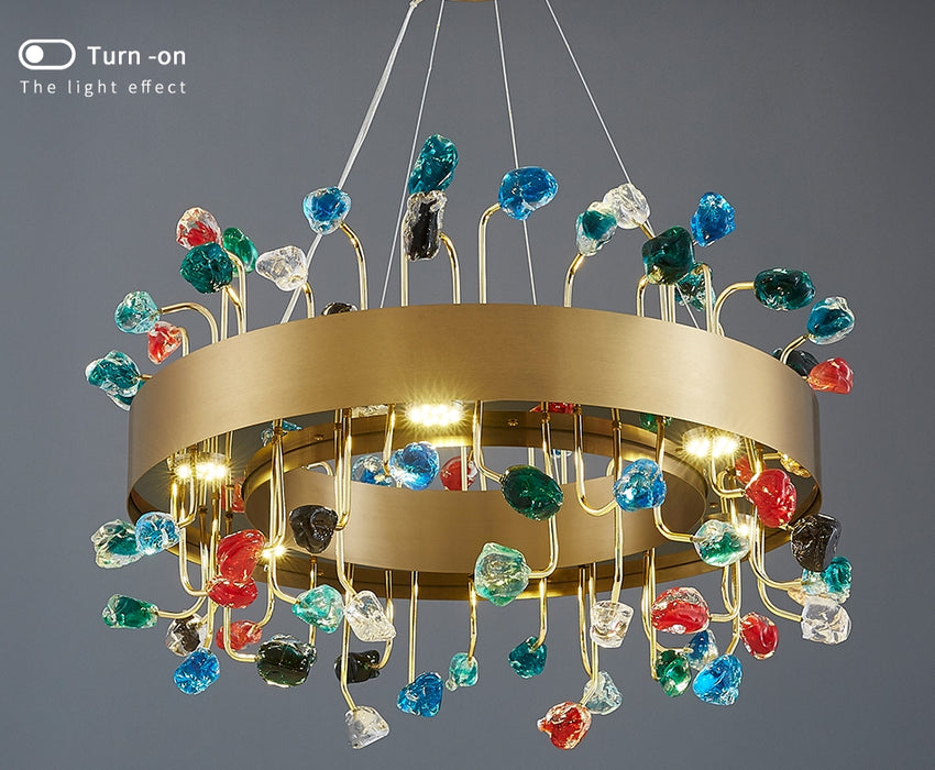 MIRODEMI® Gold Rectangle Colorful Crystal Chandelier for Living room, Kitchen