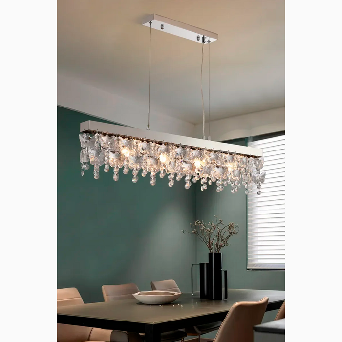 Incisa Scapaccino | Chrome Rectangular Crystal LED Chandelier for Dining Room, Kitchen